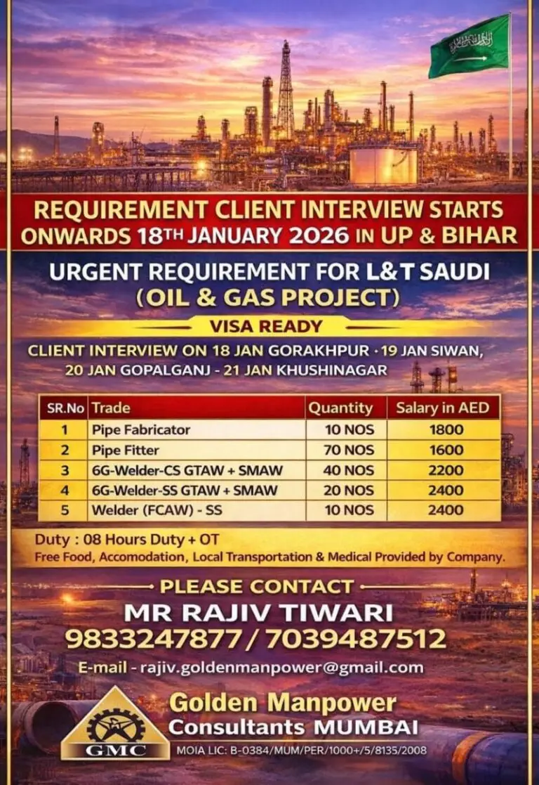 HIRING FOR L&T OIL & GAS PROJECTS IN SAUDI ARABIA