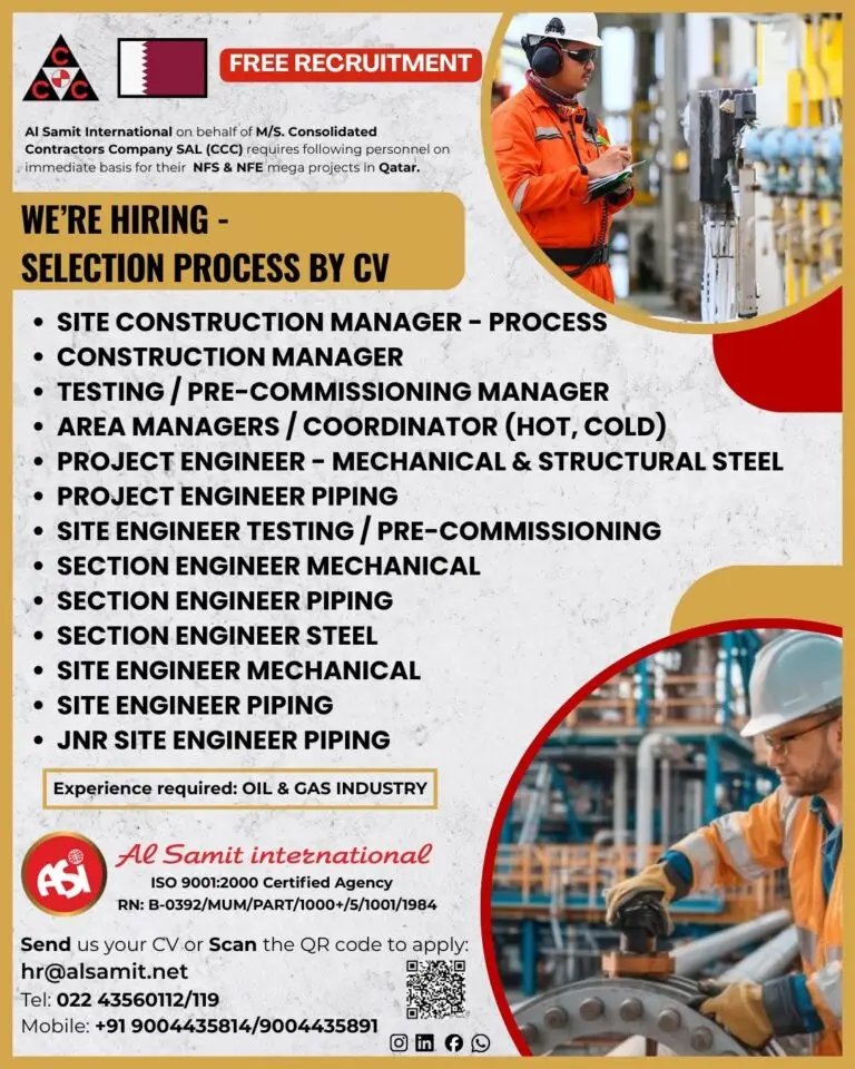 HIRING FOR OIL & GAS MEGA PROJECTS (NFS & NFE) IN QATAR