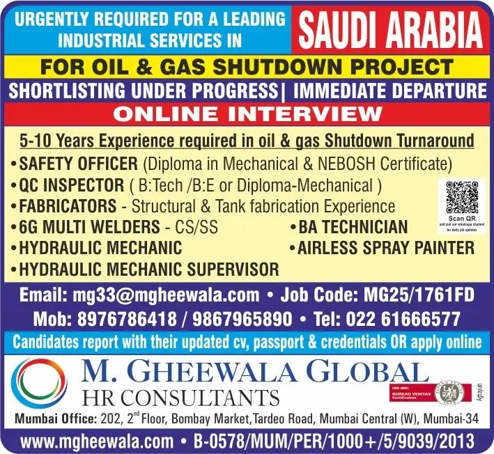 Hiring For Oil & Gas Shutdown Project In Saudi Arabia