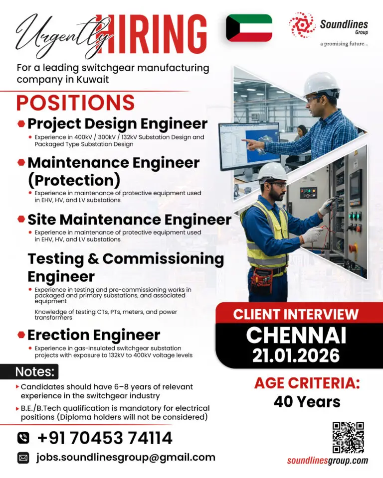 HIRING: LEADING SWITCHGEAR MANUFACTURING COMPANY IN KUWAIT