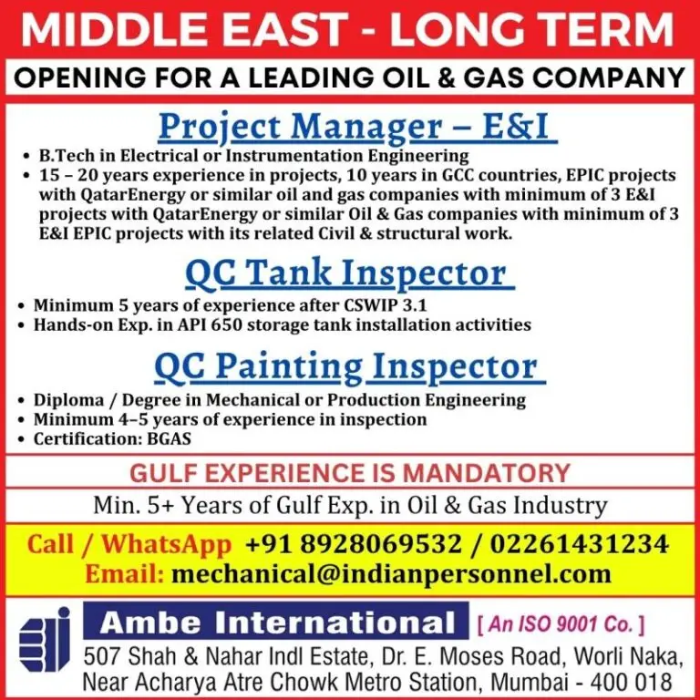 Hiring Now for a Leading Oil & Gas Company – Middle East