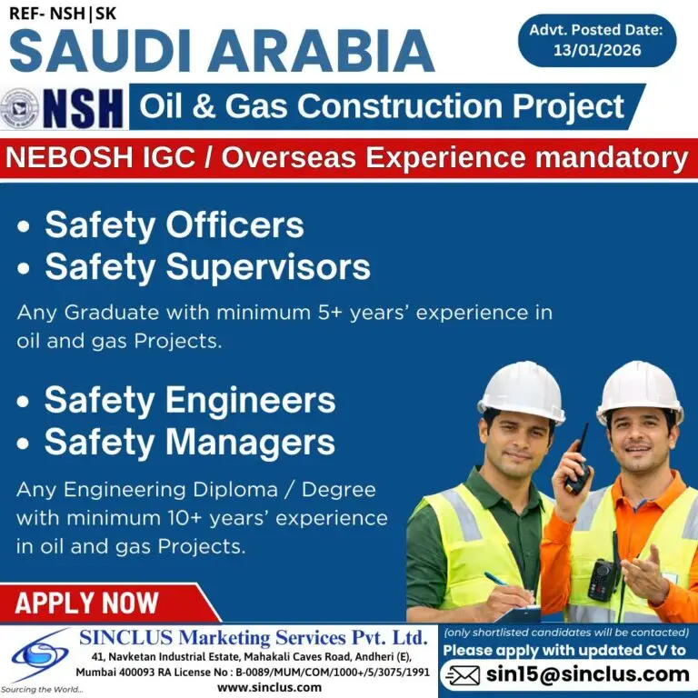 HIRING: OIL & GAS CONSTRUCTION PROJECT – SAUDI ARABIA