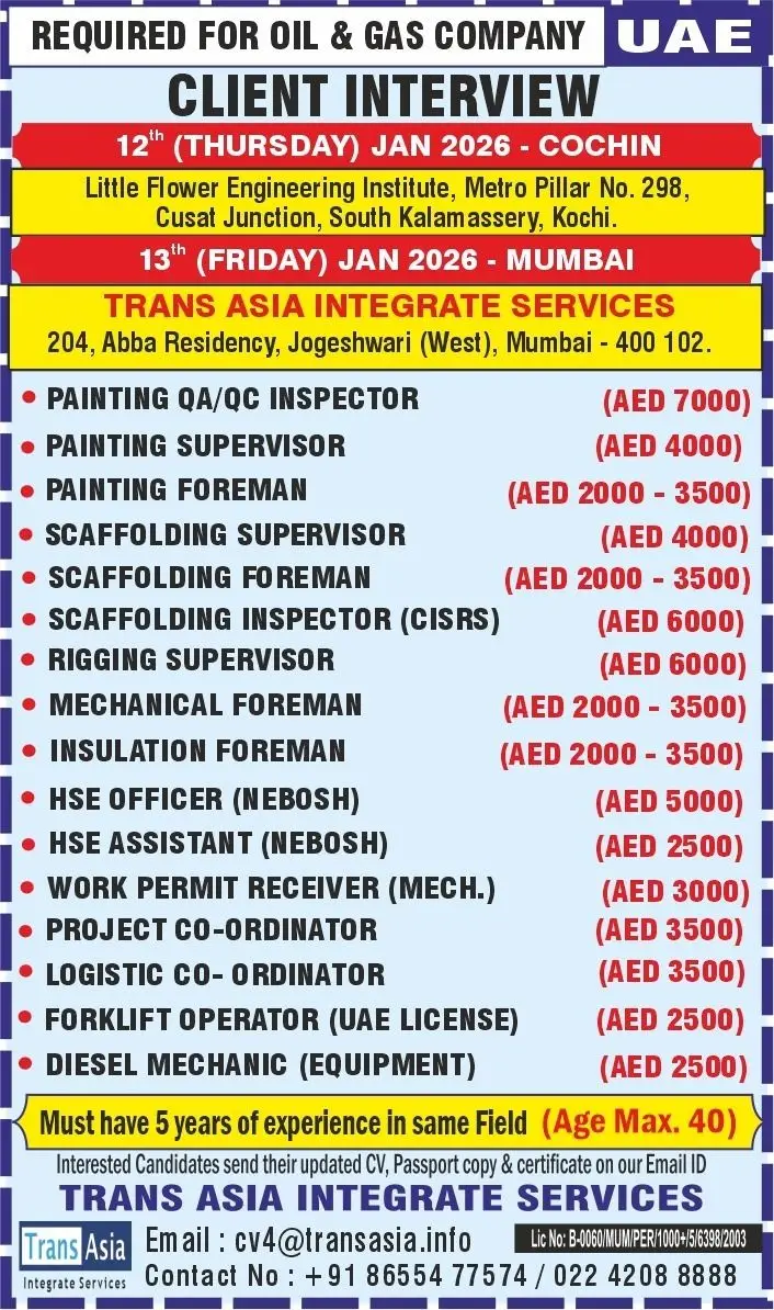 HIRING: OIL & GAS JOBS IN UAE