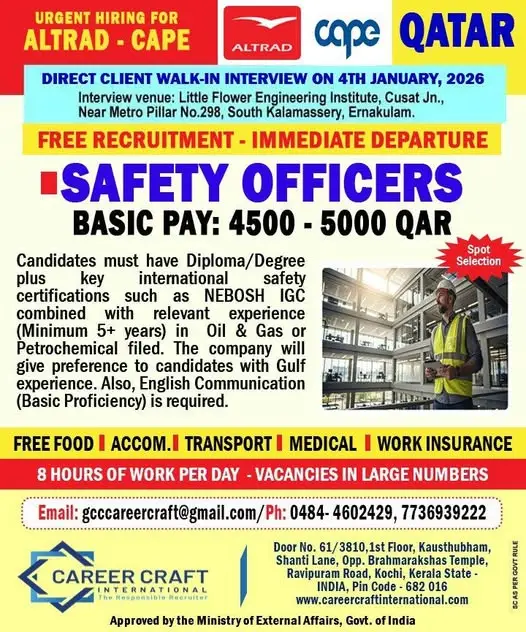 Hiring  Safety / HSE Officer for Qatar