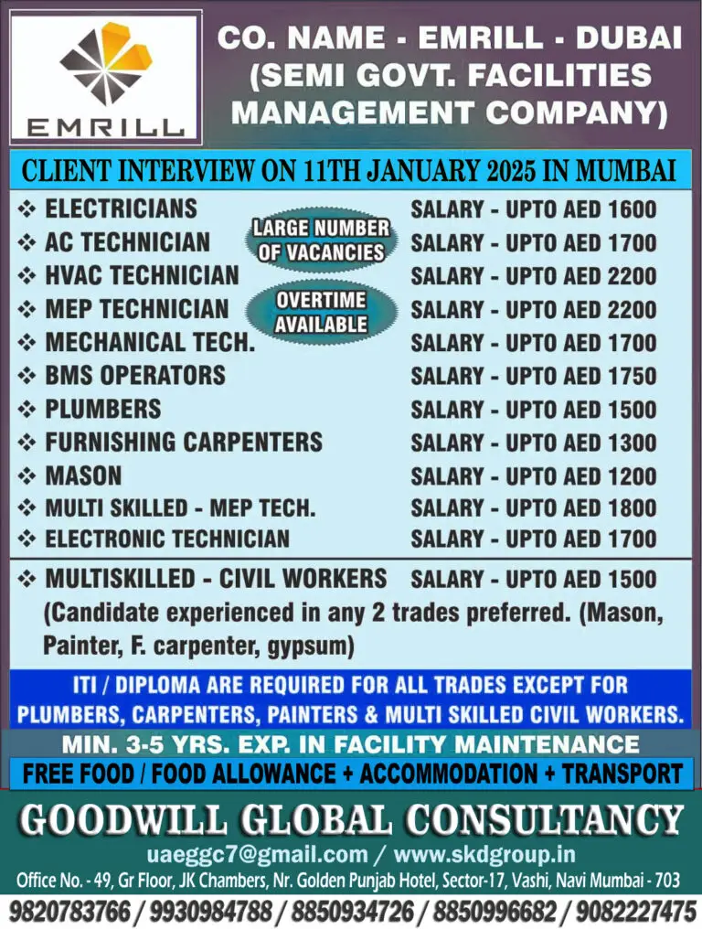 VACANCIES AT EMRILL – DUBAI