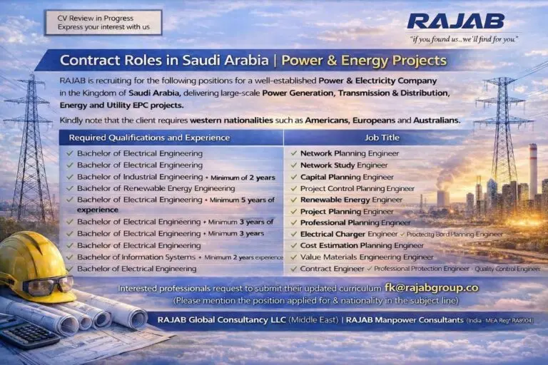 HIRING FOR WESTERN NATIONALS : MAJOR POWER & ENERGY PROJECTS IN SAUDI ARABIA