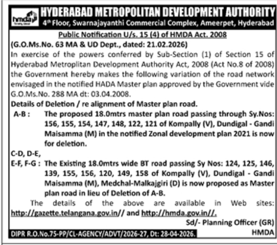 HMDA Public Notification: Variation of Road Network