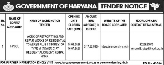 HPGCL Hisar Residential Tower Retrofitting Tender