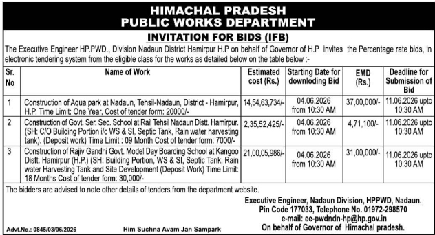 HPPWD: Construction Works E-Tender Notice