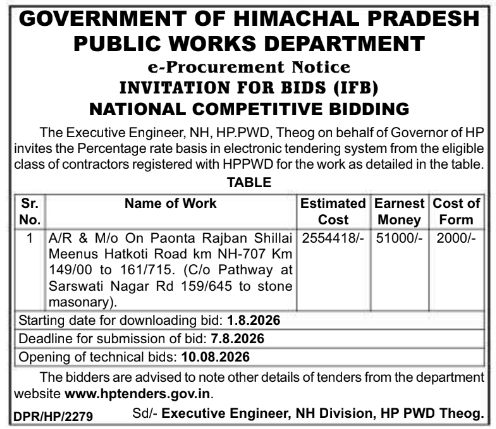 HPPWD Theog National Competitive Bidding for National Highway Maintenance