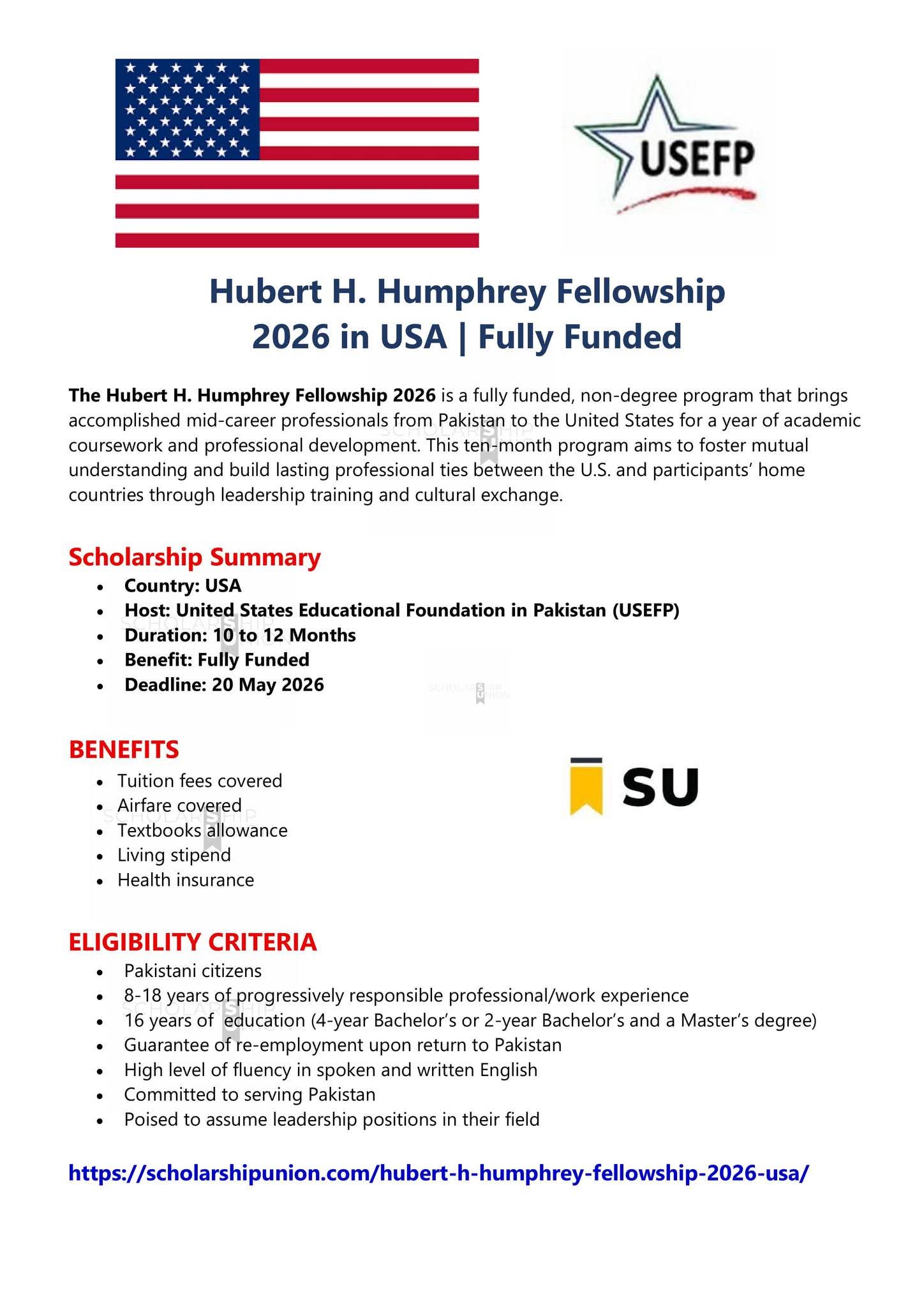 Hubert H. Humphrey Fellowship 2026 in USA