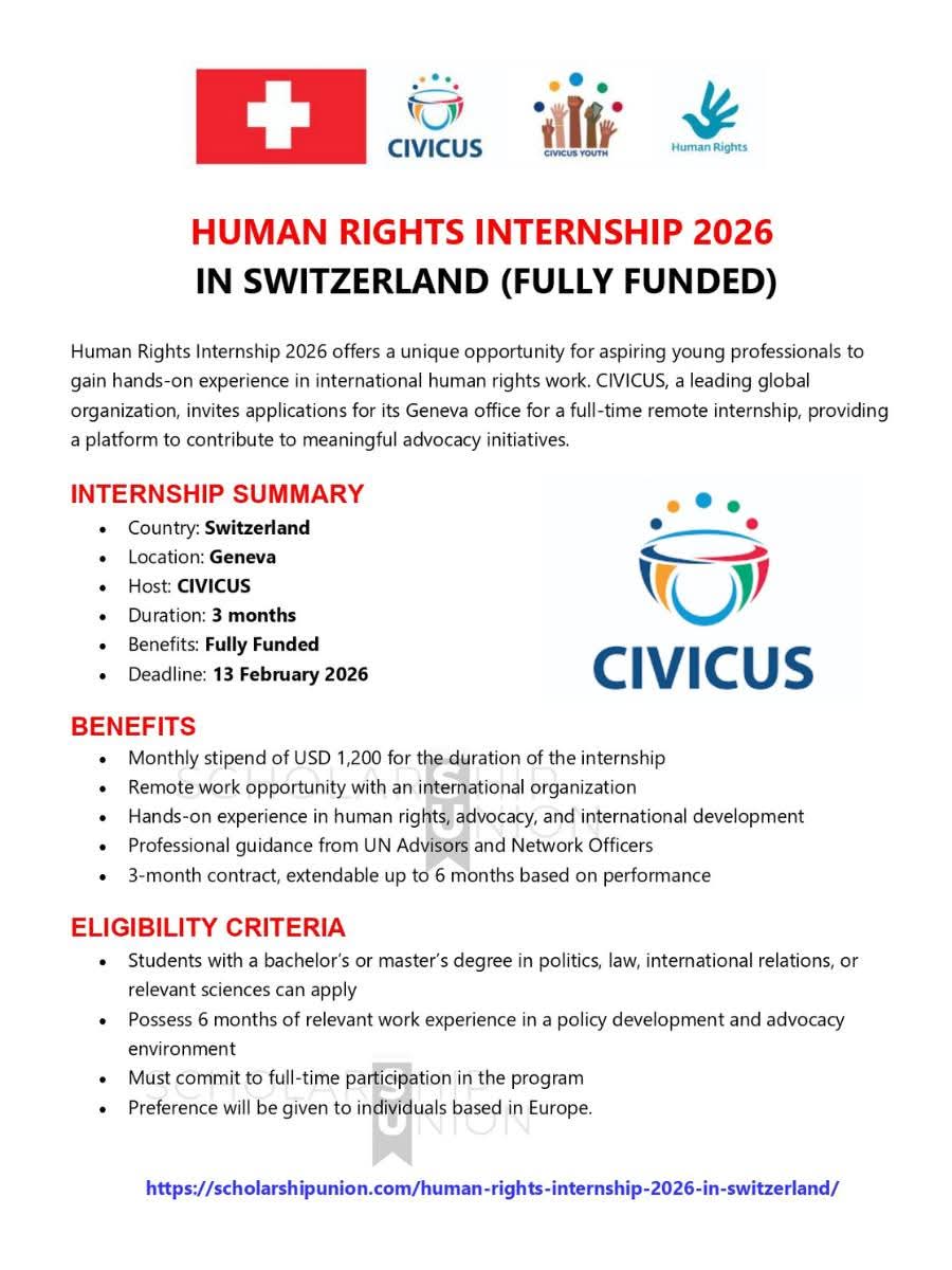Human Rights Internship 2026 in Switzerland
