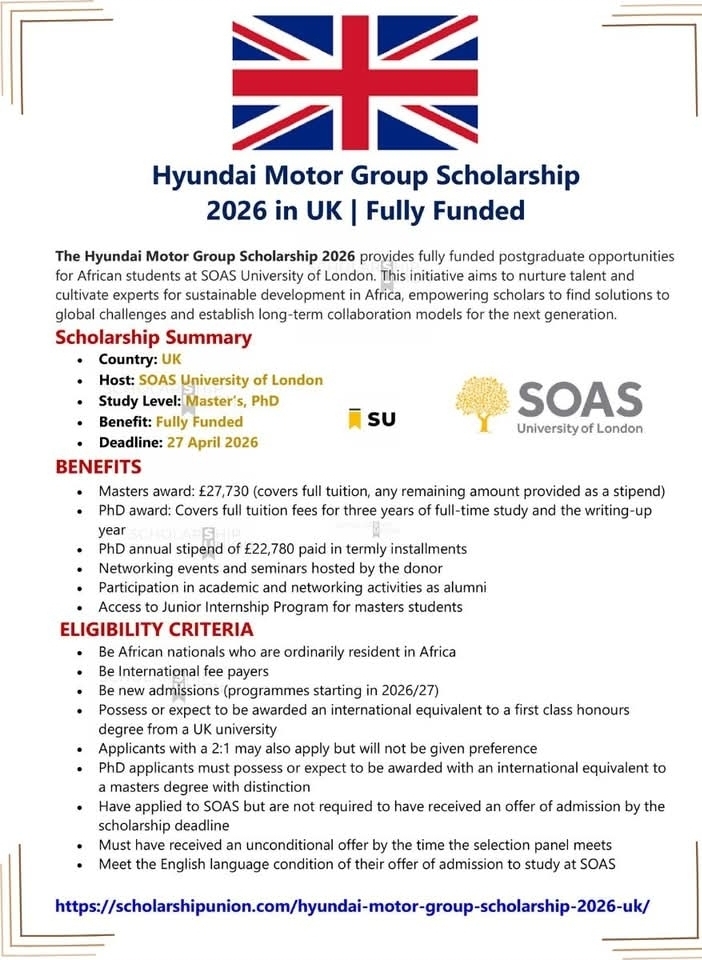 Hyundai Motor Group Scholarship 2026 in UK