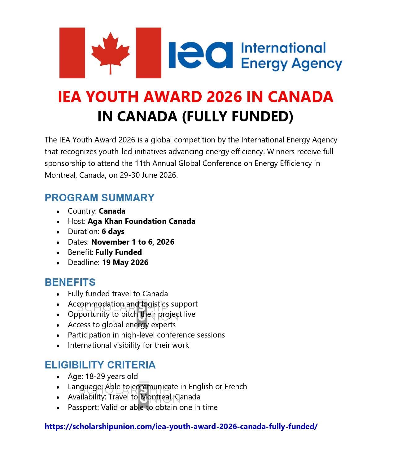 IEA Youth Award 2026 in Canada