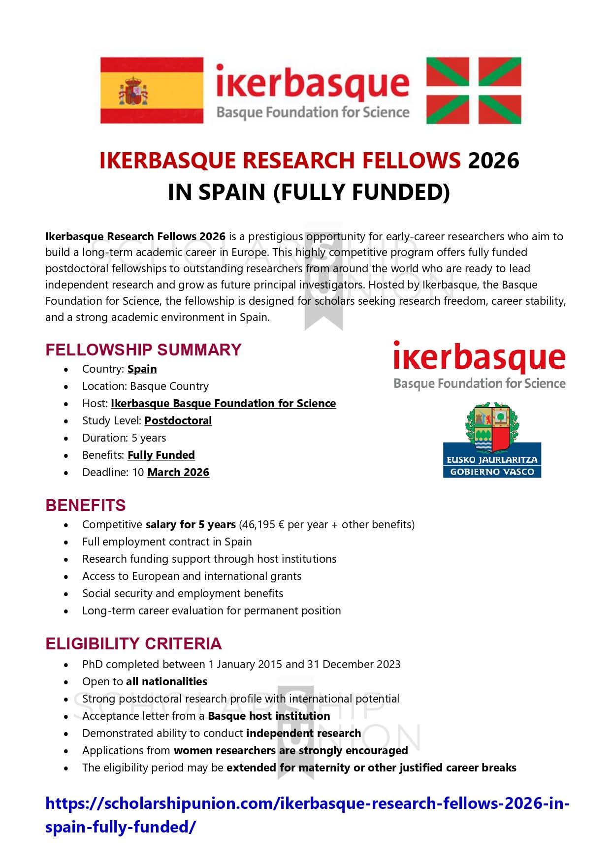 Ikerbasque Research Fellows 2026 In Spain