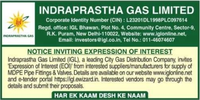 Indraprastha Gas Limited MDPE Fittings Expression of Interest