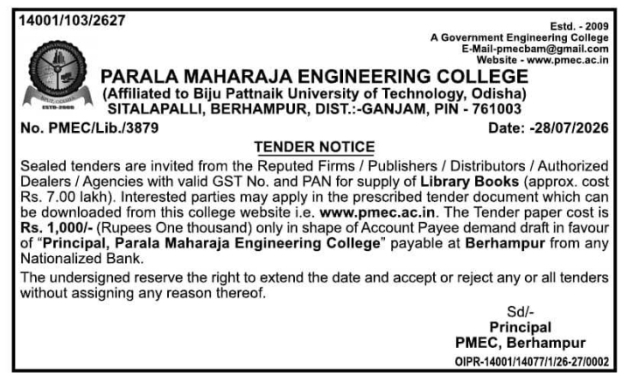 Institutional Book Supply Tender by Parala Maharaja Engineering College