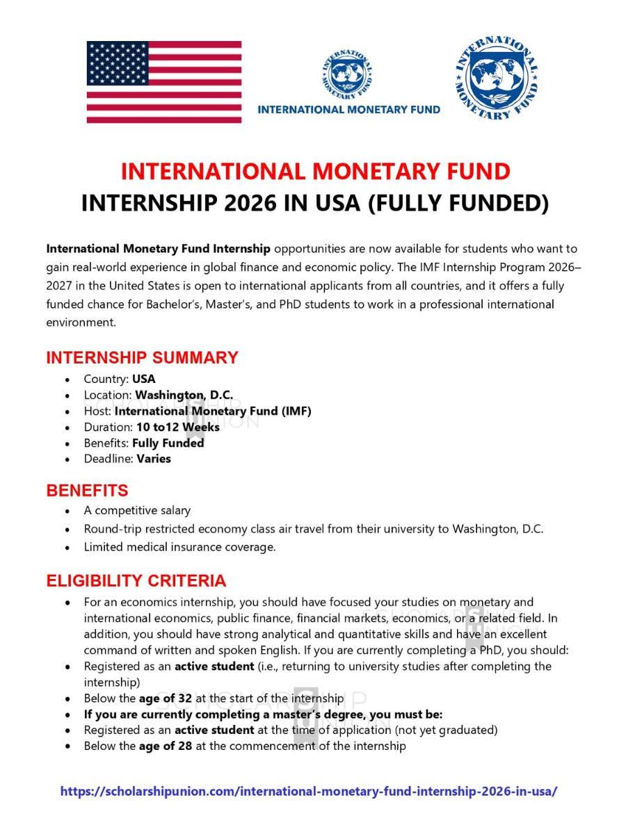 International Monetary  Fund Internship 2026 in USA