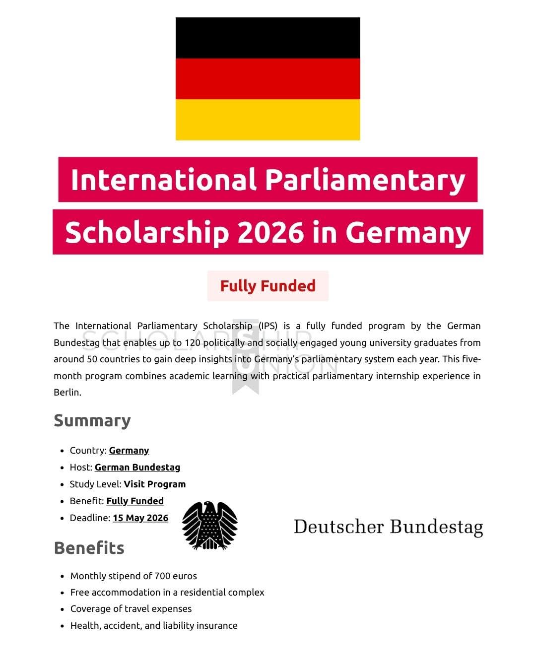 International Parliamentary Scholarship 2026 in Germany