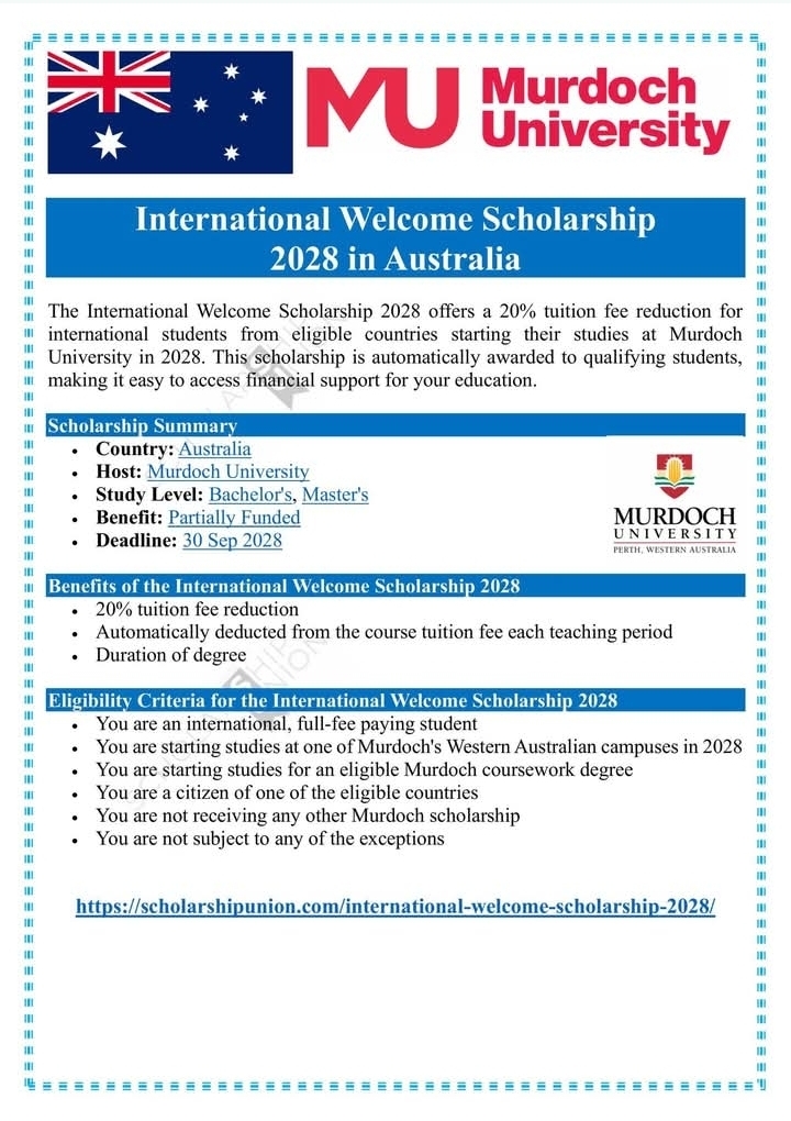International Welcome Scholarship 2028 in Australia