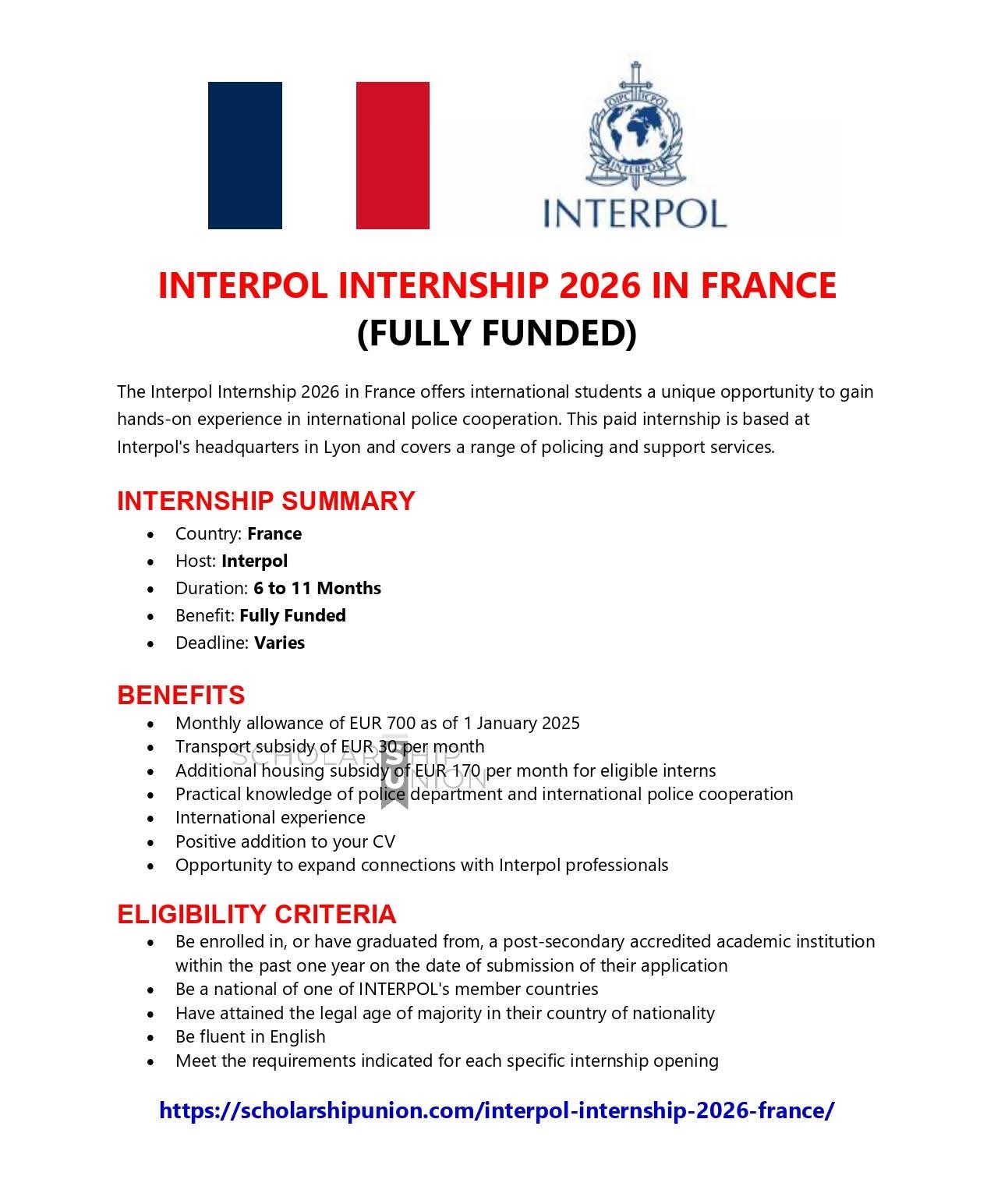 Interpol Internship 2026 in France