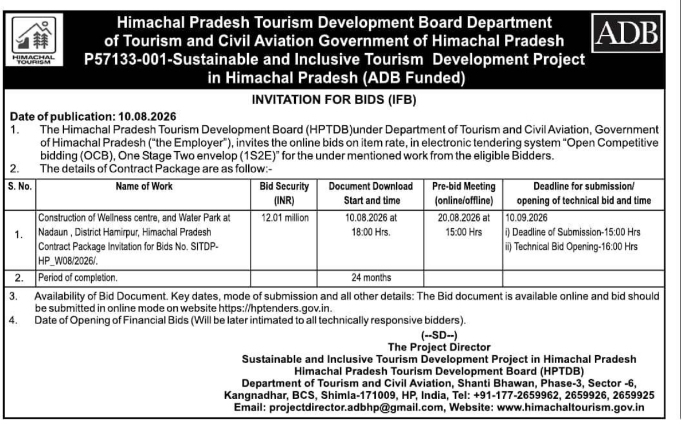 Invitation for Bids for Wellness Centre and Water Park by HPTDB