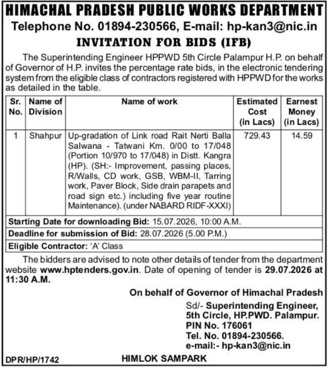 Invitation for Bids: Road Up-Gradation Work