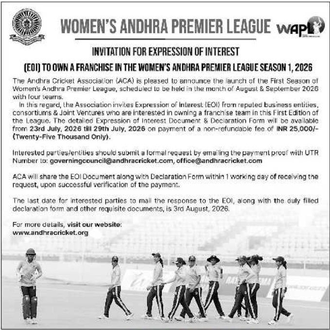 Invitation for Expression of Interest: Women's Andhra Premier League (WAPL)