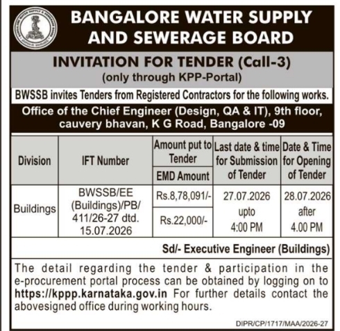 Invitation for Tender (Call-3): Buildings Division Infrastructure Works