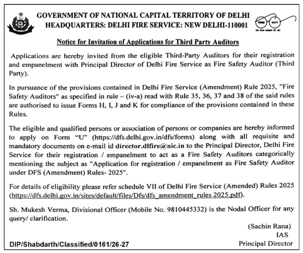 Invitation Notice for Third Party Fire Safety Auditor Empanelment