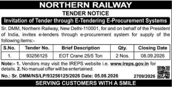 Invitation of E-Tender for Procurement of EOT Cranes
