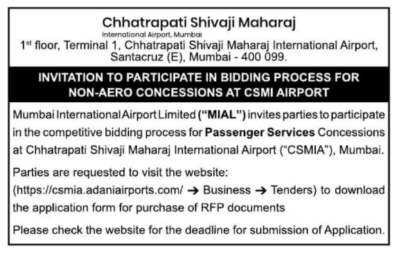 Invitation to Bid: Airport Non-Aero Passenger Services Concessions