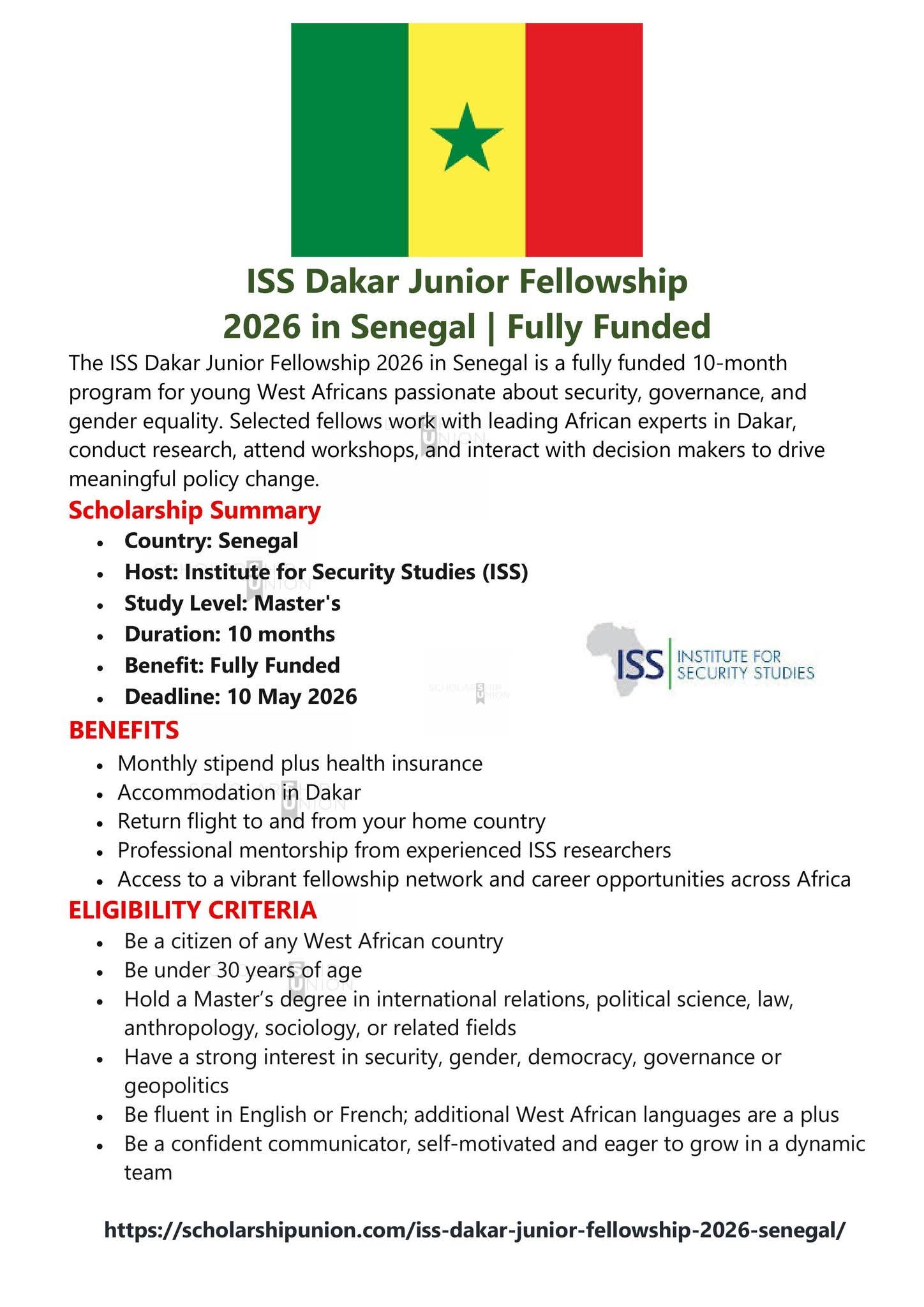 ISS Dakar Junior Fellowship 2026 in Senegal