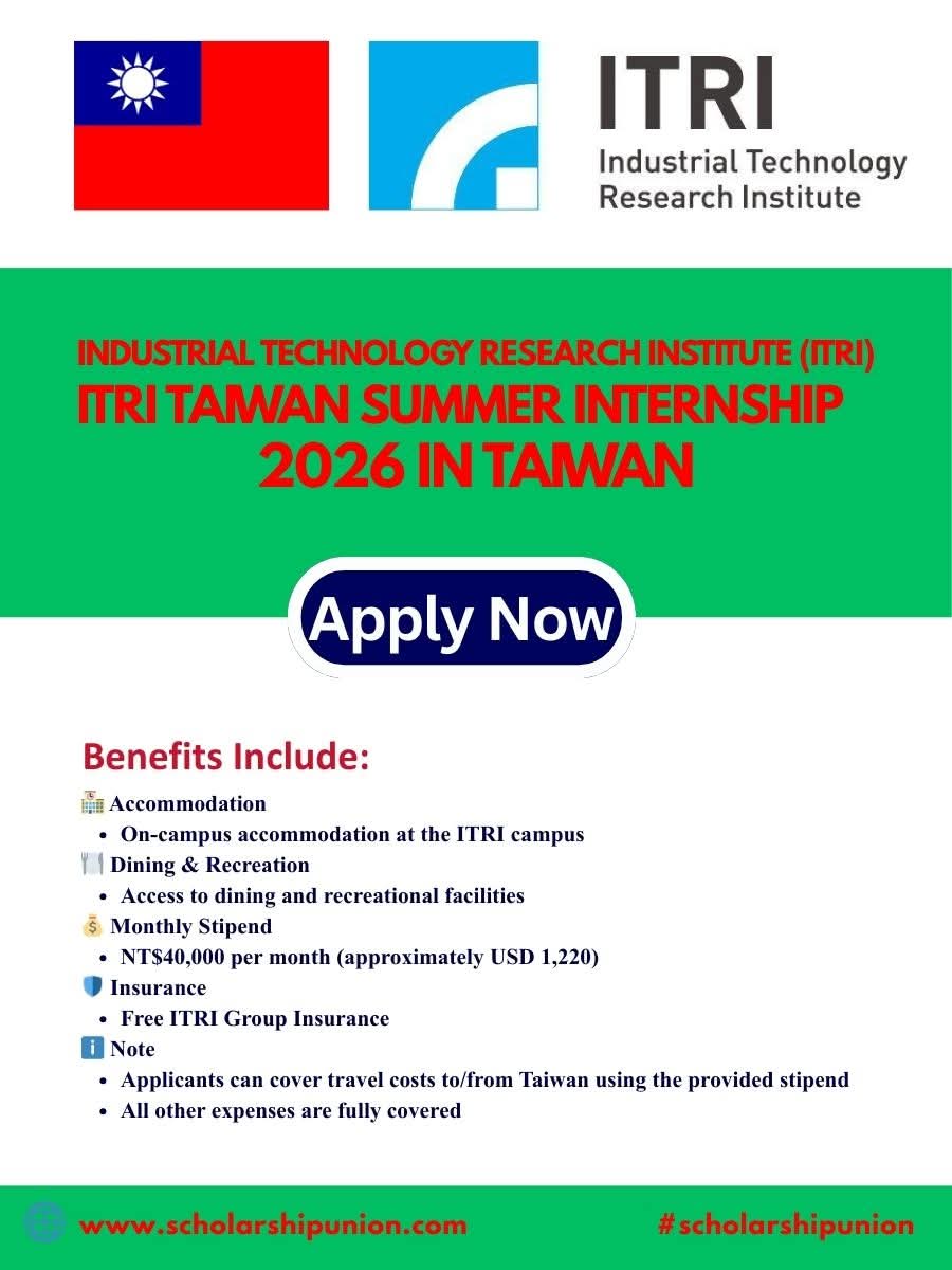 ITRI Taiwan Summer Internship 2026 in Taiwan | Fully Funded