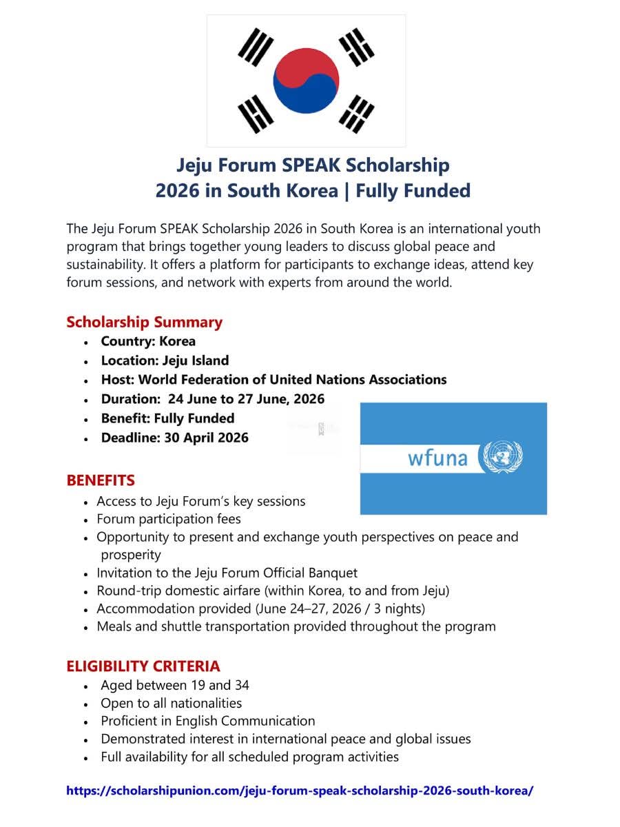 Jeju Forum SPEAK Scholarship 2026 in South Korea