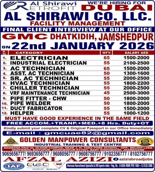 JOB OPPORTUNITIES AT AL SHIRAWI CO. LLC IN DUBAI