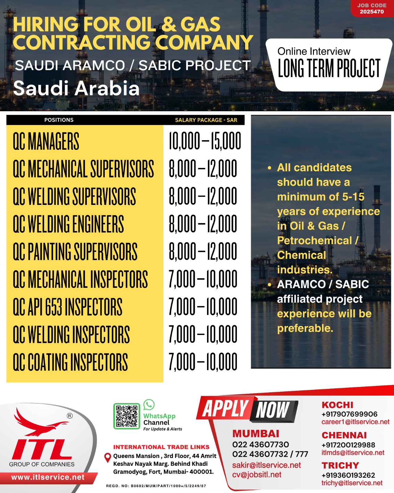 Job Opportunity  In SAUDI ARABIA