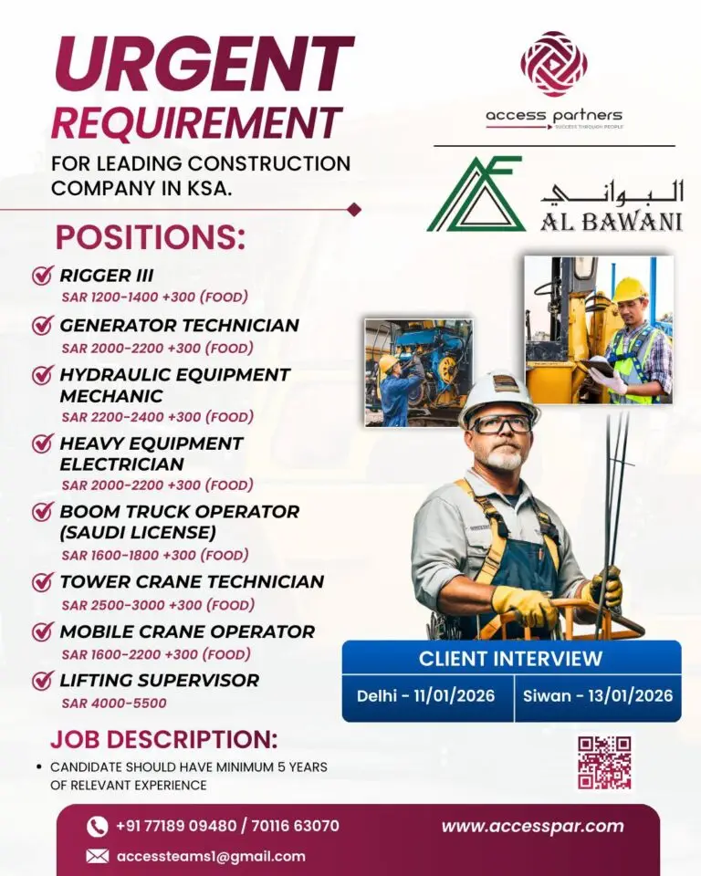 JOB OPPORTUNITY: LEADING COMPANY IN SAUDI ARABIA