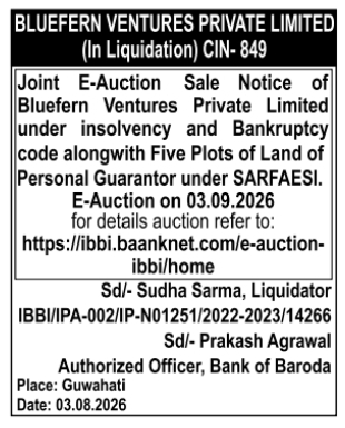 Joint E-Auction Sale Notice of Bluefern Ventures Private Limited