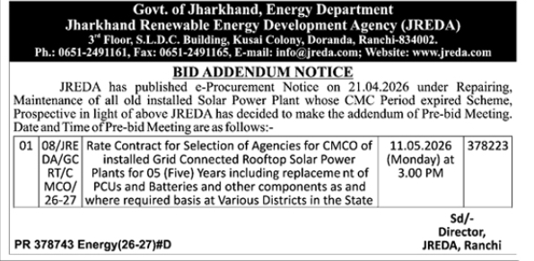 JREDA Addendum: Rate Contract for Grid Connected Rooftop Solar Maintenance