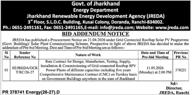 JREDA Bid Addendum: Pre-bid Meeting for Rooftop Solar PV Installation