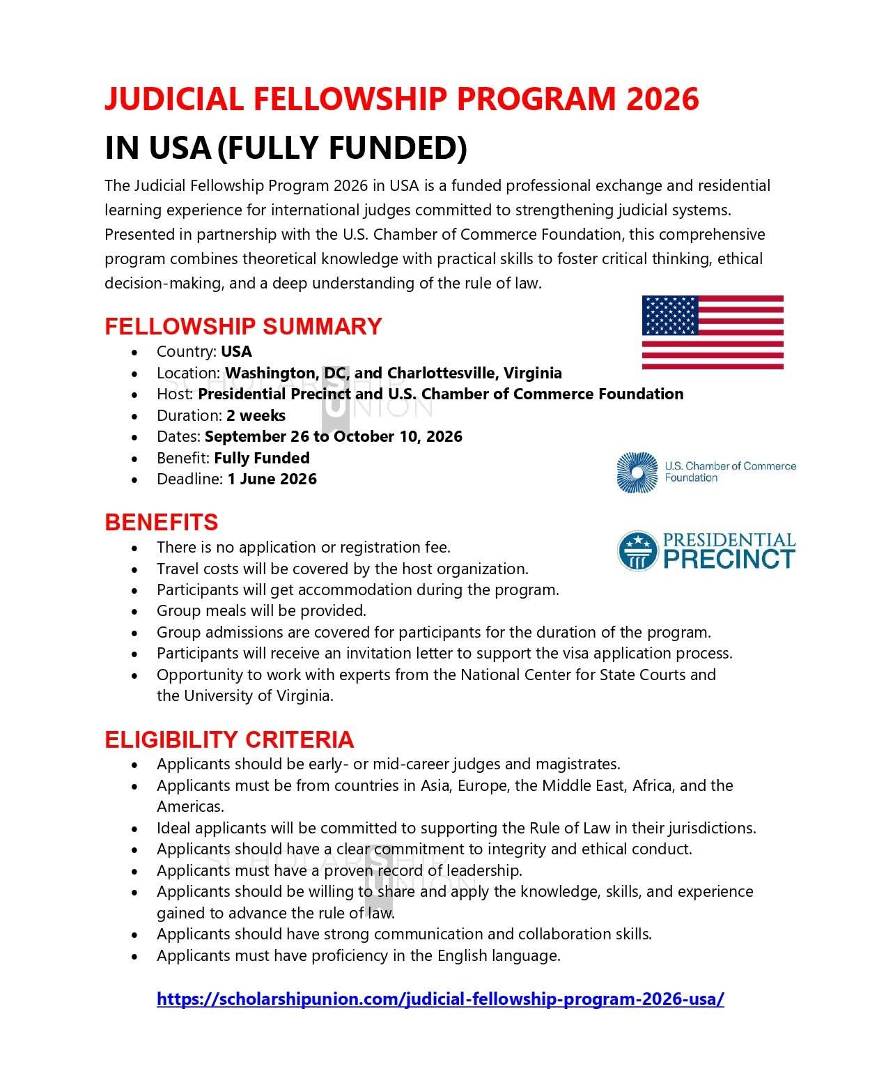 Judicial Fellowship Program 2026 in USA