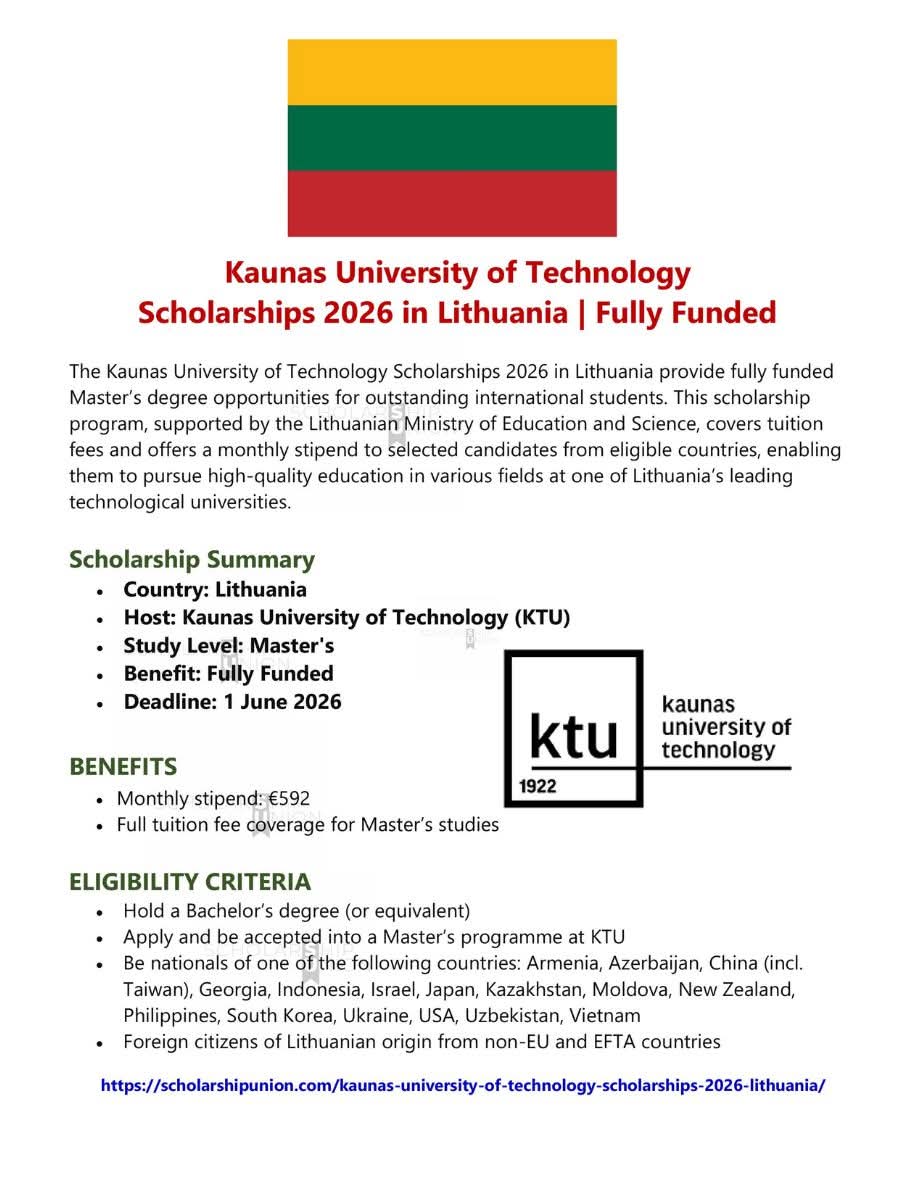 Kaunas University of Technology Scholarships 2026 in Lithuania