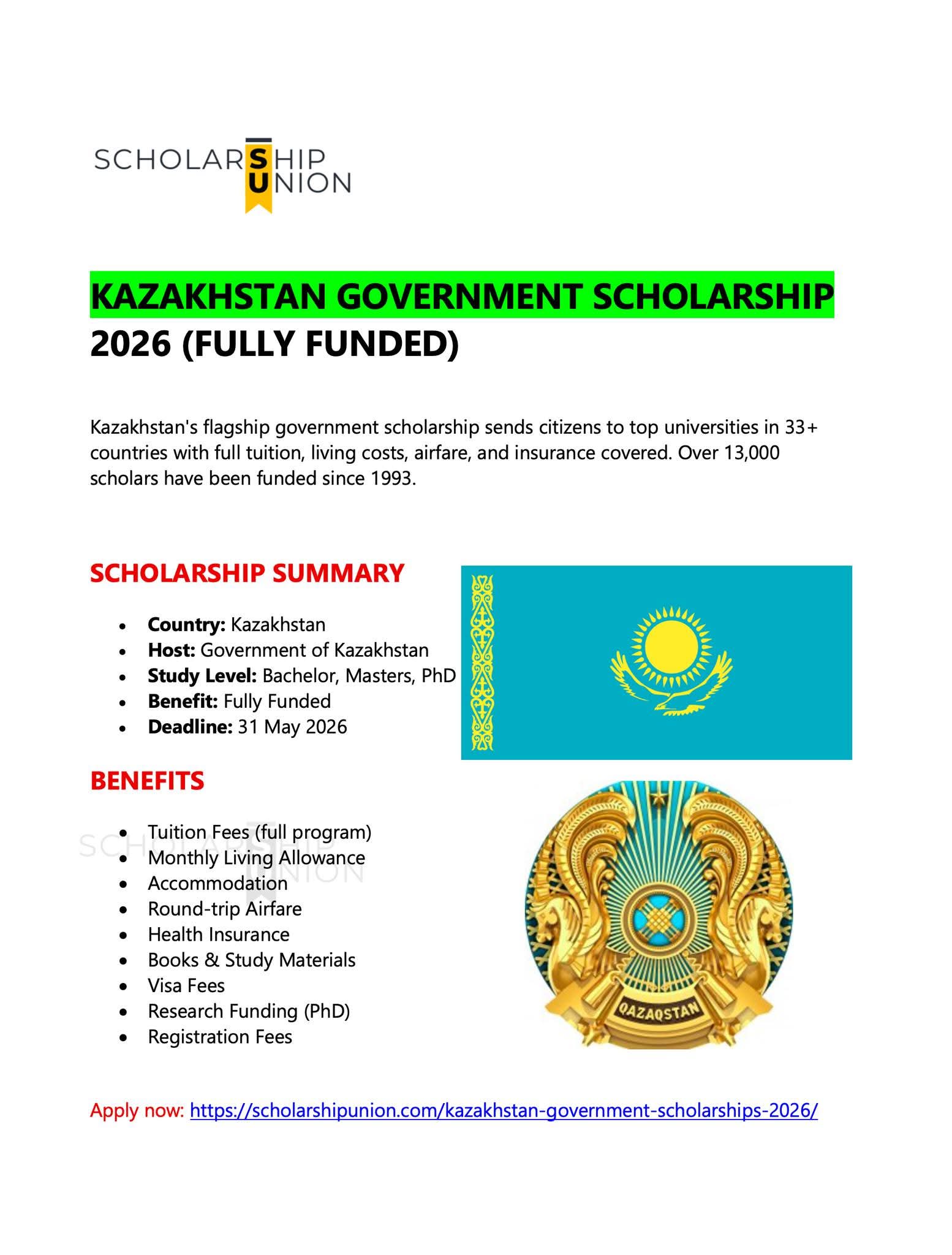 Kazakhstan Government Scholarship 2026