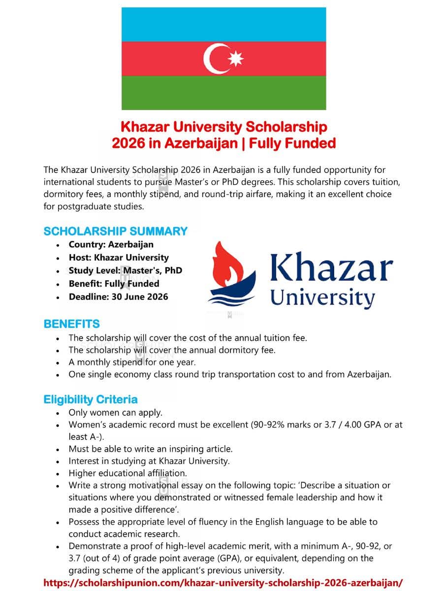Khazar University Scholarship 2026 in Azerbaijan