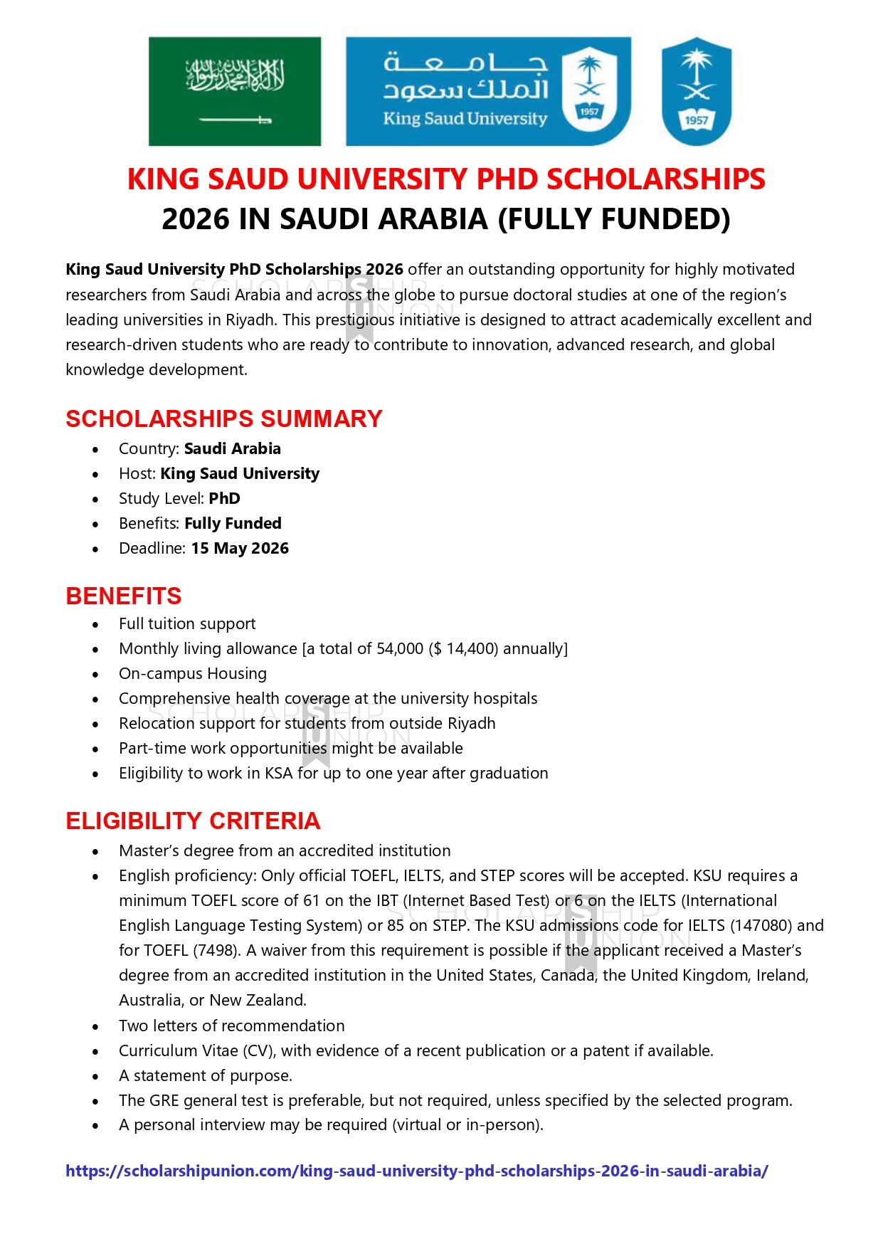 King Saud University (KSU) PhD Scholarships 2026 In Saudi Arabia