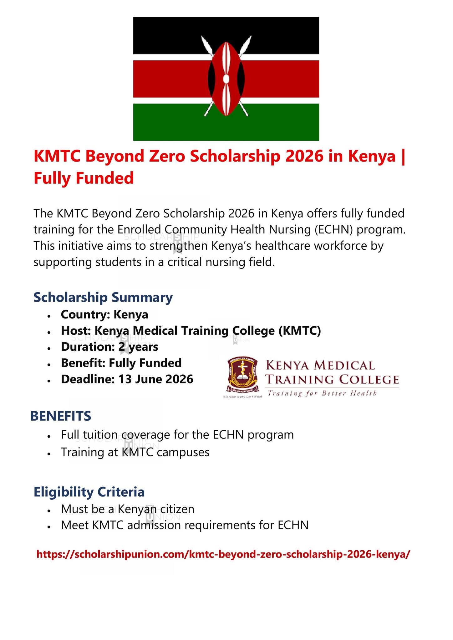 KMTC Beyond Zero Scholarship 2026 in Kenya