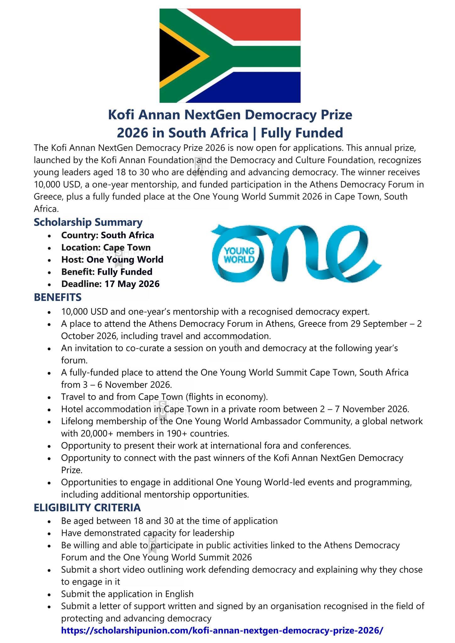 Kofi Annan NextGen Democracy Prize 2026 in South Africa