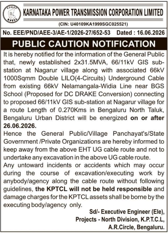 KPTCL Public Caution Notification