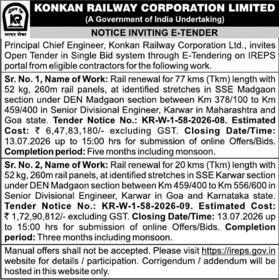 KRCL Rail Renewal Projects E-Tender